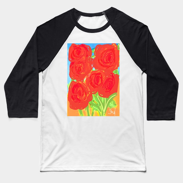 Red Set Flowers Baseball T-Shirt by Sash8140